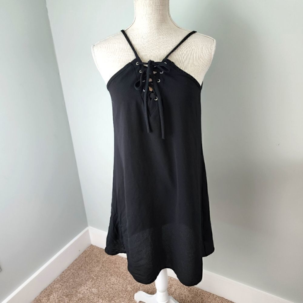 JESSE AND J LACE UP SHEER CAMI DRESS SIZE SMALL BLACK